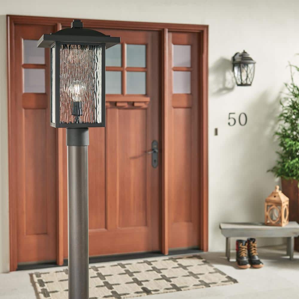 Textured Black Outdoor Post Light with Clear Water Glass Shade