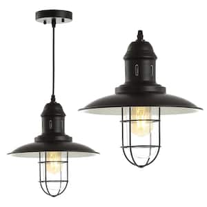 Deere 12 in. Black Adjustable Iron/Glass Cage Light LED Kitchen Pendant