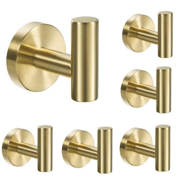 Interbath Round Bathroom Robe Hook and Towel Hook in Brushed Gold (6-Pack)