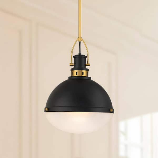 pasentel Modern 1-Light Gold Pendant Light with forested Glass Shade, No Bulb Included