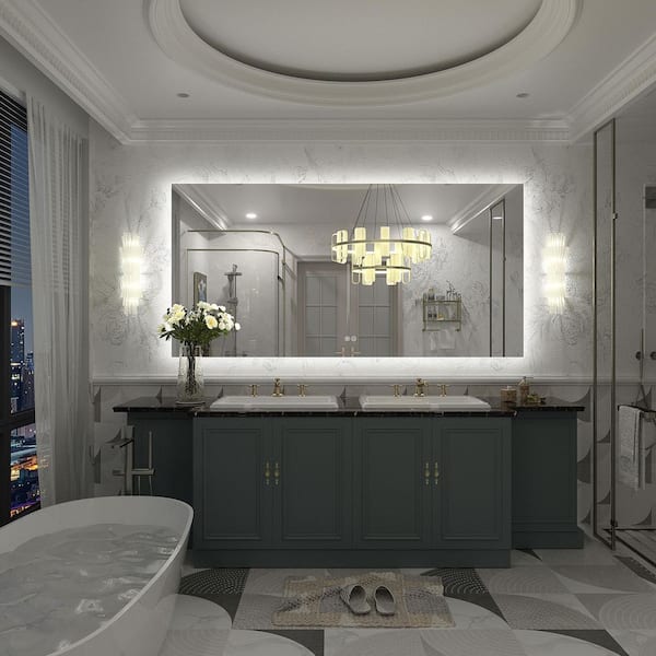 60 in. W x 30 in. H Rectangular Frameless UL Certified LED Backlited Anti-Fog Tempered Glass Wall Bathroom Vanity Mirror