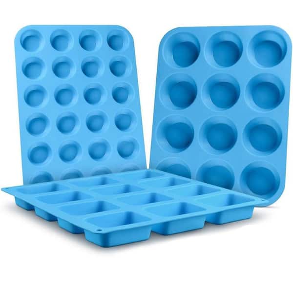 Silicone Muffin Pan 24-Cup Mini 12-Cup Regular 12-Cavity Loaf Food Grade Nonstick Baking Mold 3-Pack