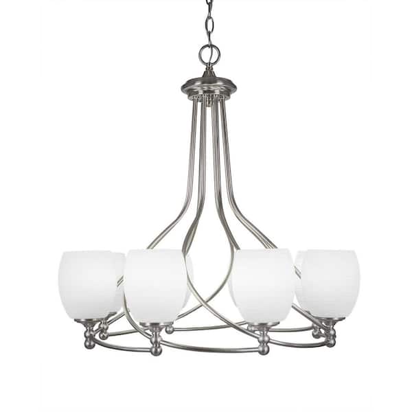 Unbranded Royale 8-Light Brushed Nickel Cluster Chandelier for Dinning Table withh 5 in. White Linen Glass No Blubs Included