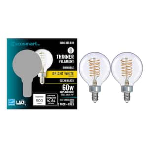 60-Watt Equivalent G16.5 Dimmable Fine Bendy Filament LED Vintage Edison Light Bulb Bright White (2-Pack)