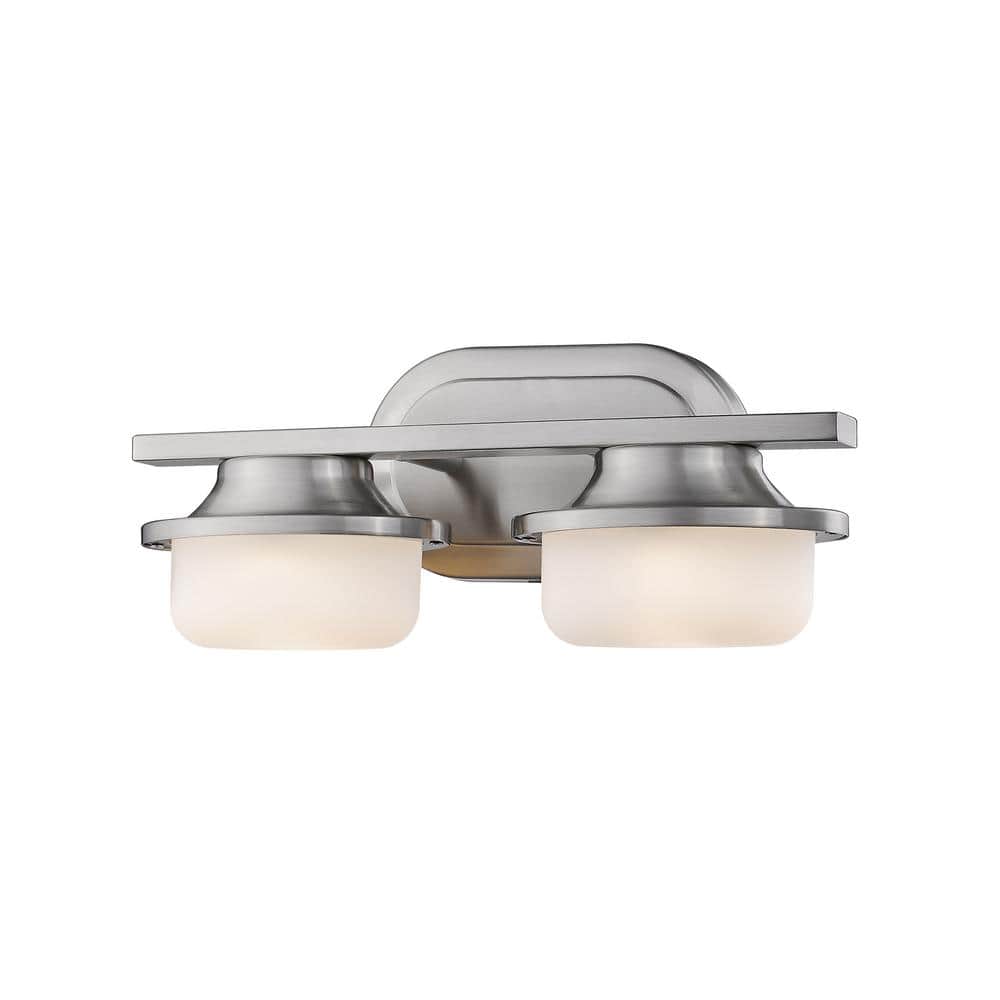 Optum 14 in. 2-Light Brushed Nickel Integrated LED Shaded Vanity Light with