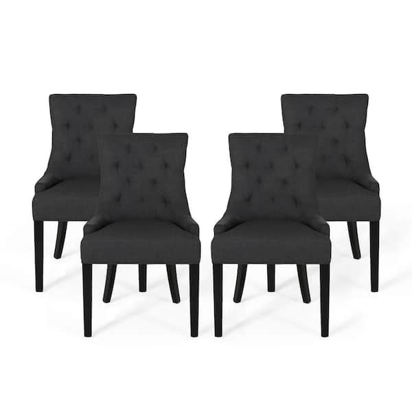 Noble House Hayden Dark Grey Fabric Upholstered Side Chair (Set of 4)