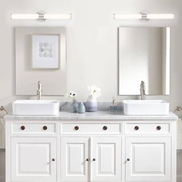 TRUE FINE 24 in. 3-Light Brushed Nickel Modern/Contemporary LED Bathroom  Vanity Light Bar TD120002W-LED - The Home Depot