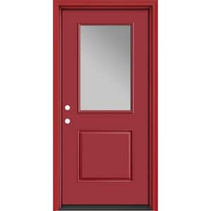Performance Door System 36 in. x 80 in. 1/2 Lite Clear Right-Hand Inswing Red Smooth Fiberglass Prehung Front Door