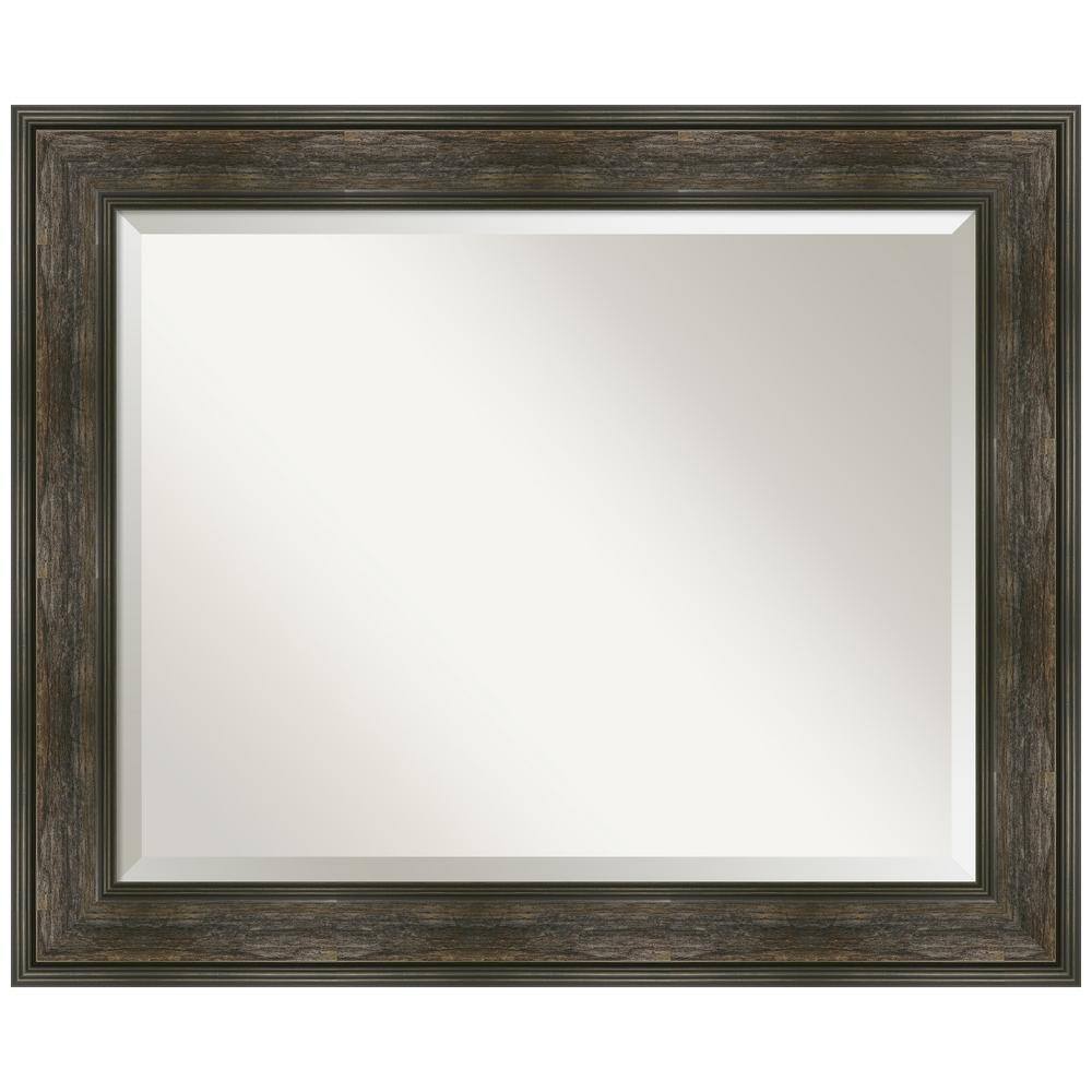 Rail Rustic Char Rectangular Bronze and Silver Bathroom Mirror 34 x 28 in