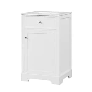 20 in. W x 18 in. D x 34 in. H Freestanding Bath Vanity in White with White Ceramic Top