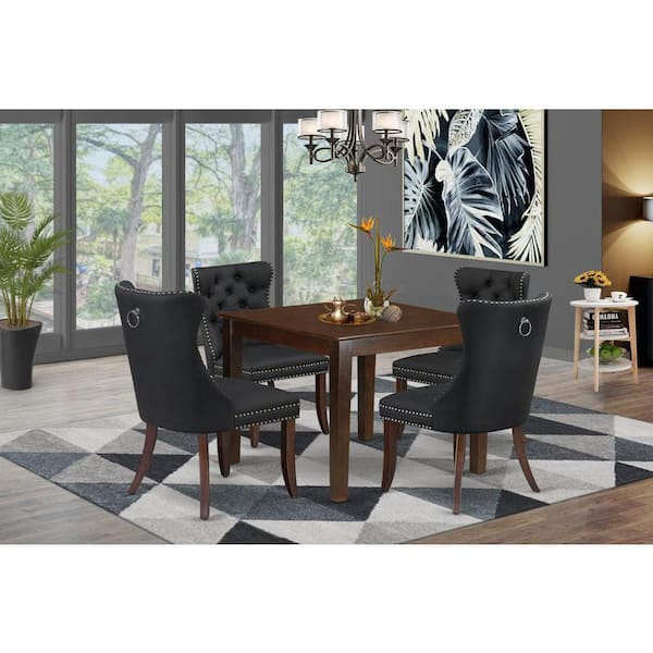East West Furniture 5-Piece Mahogany Finish Solid Wood Top - Square Upholstered Dining Room Set - Seats 4