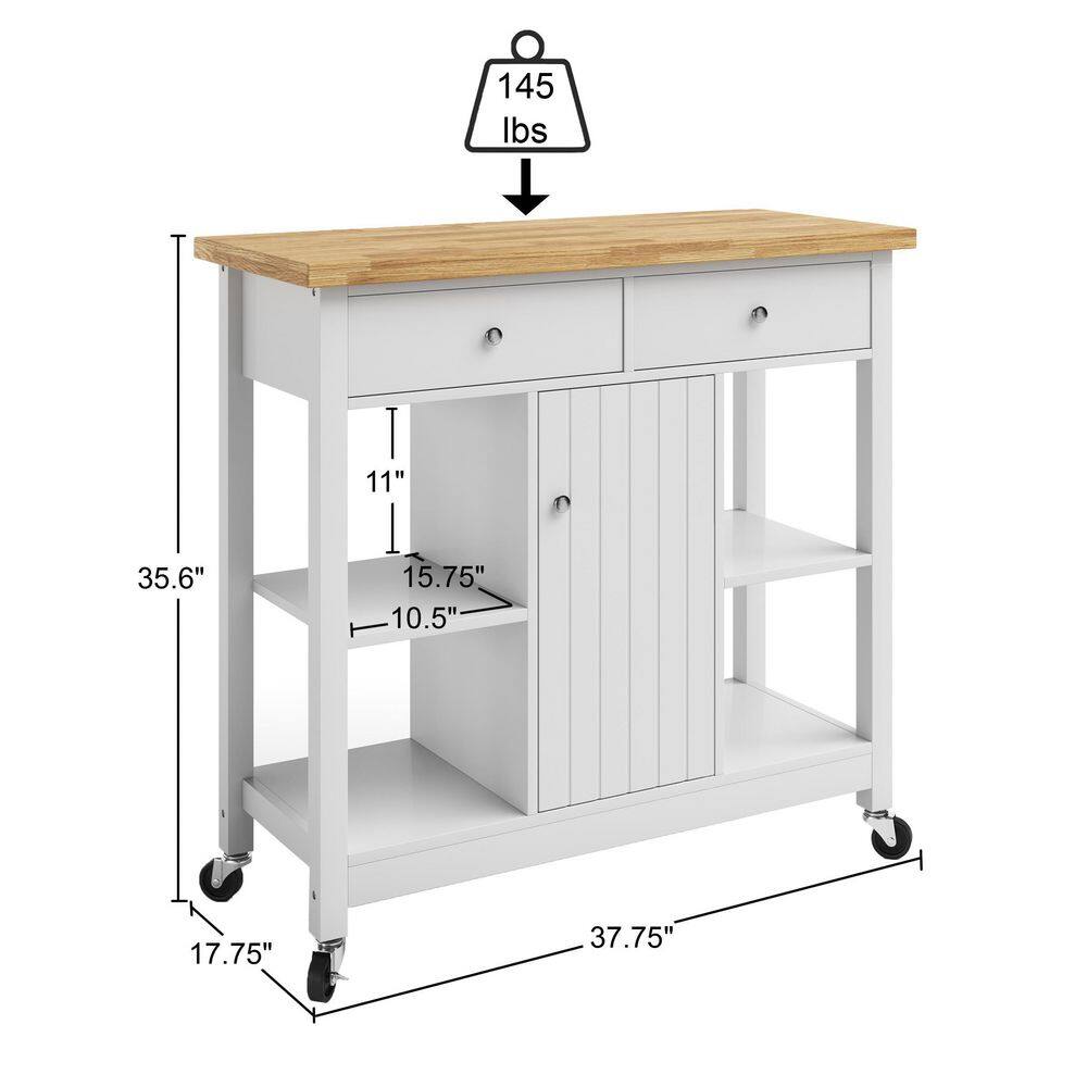 White Wood Butcher Block Kitchen Cart with Storage