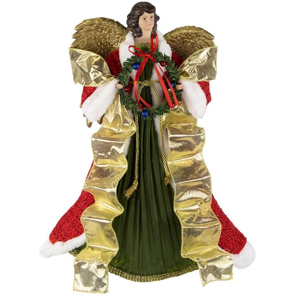 18" Red and Green Angel with Wreath Christmas Tree Topper Unlit