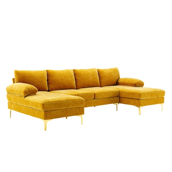 GODEER 111 in. W 3-Piece Fabric Living Room Sofa Sectional Sofa in Musterd Yellow