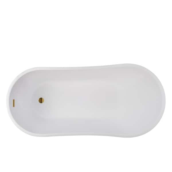 Vanity Art Clermont 59 in. Acrylic Freestanding Flatbottom Bathtub in White/Titanium Gold
