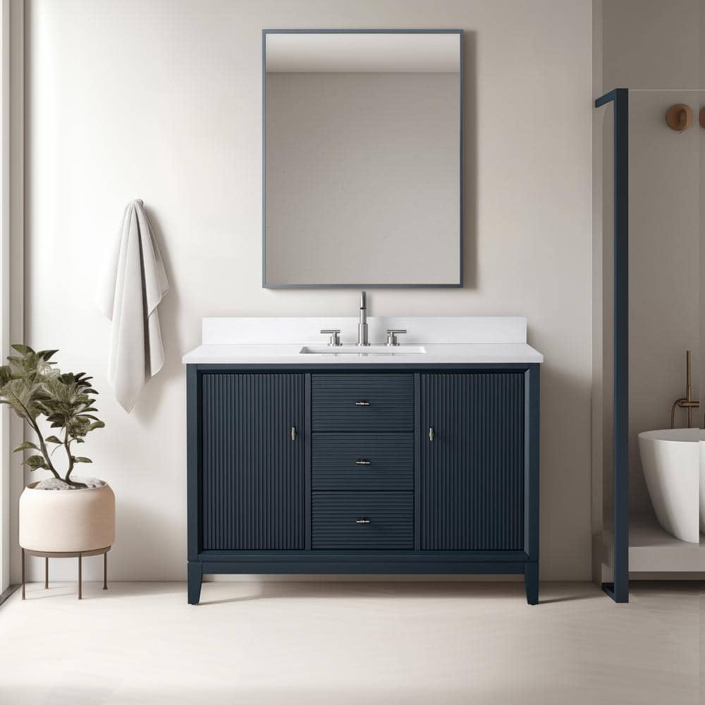 48" Vintage Spruce Blue Poplar Wood Bathroom Vanity with Marble Top