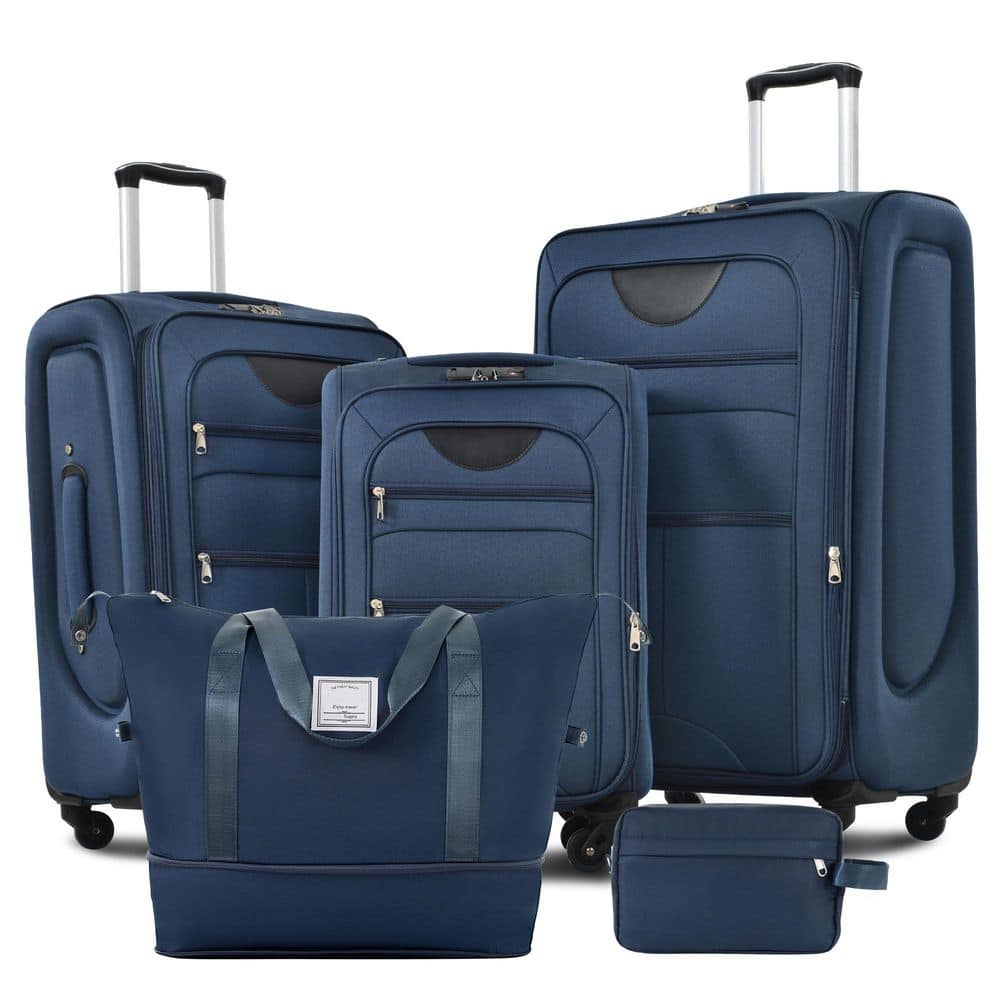 LIVACA 3-Piece Dark Blue Polyester Softside Expandable Spinner