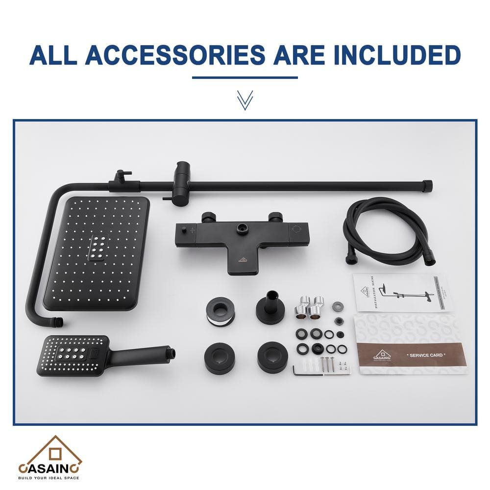 Matte Black Thermostatic Rain Shower System with Handheld