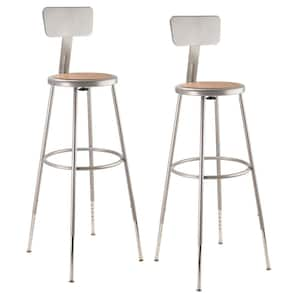 NPS 32 in. -39 in. Grey Height Adjustable Heavy Duty Steel Stool With Backrest (2 Pack)