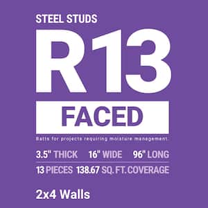 R-13 Kraft Faced Fiberglass Insulation Batt 16 in. x 96 in. (10-Bags)