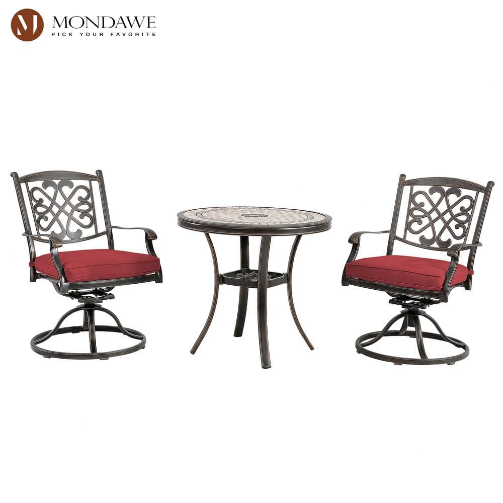 Reviews for Mondawe 3Piece Cast Aluminum Outdoor Dining Set Round Tile