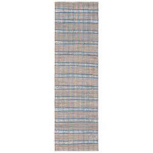 Natural Fiber Blue/Beige 2 ft. x 8 ft. Striped Woven Runner Rug