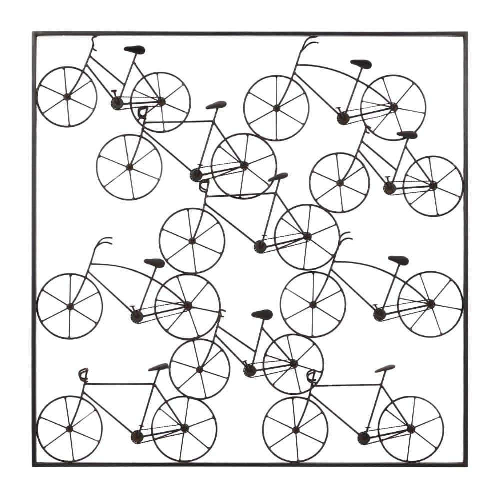 Black Iron Bicycle Wall Sculpture with Square Frame