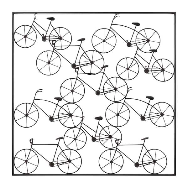 Litton Lane 32 in. x  32 in. Metal Black Stacked Bike Wall Decor with Black Frame