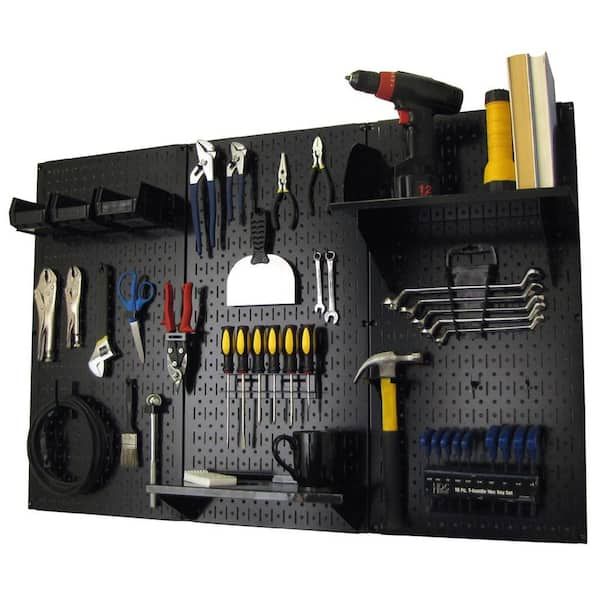 Wall Control 32 in. x 48 in. Metal Pegboard Standard Tool Storage Kit with Black Pegboard and Black Peg Accessories