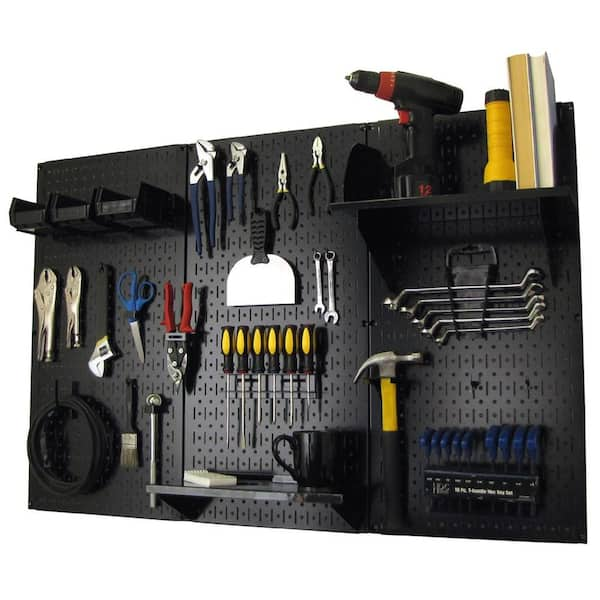 32 in. x 48 in. Metal Pegboard Standard Tool Storage Kit with Black Pegboard and Black Peg Accessories