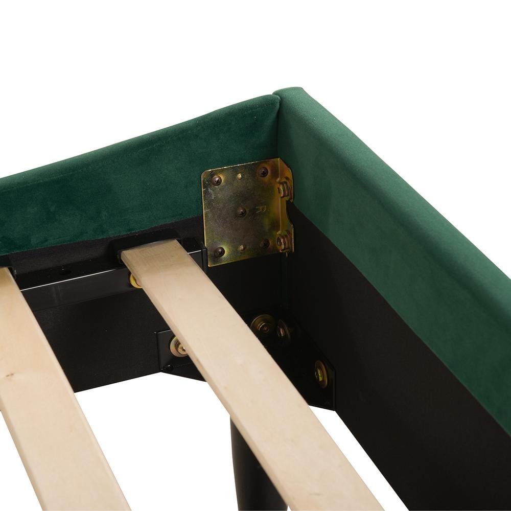 Aspen Medium Evergreen Velvet Tufted Queen Platform Bed with Pine Frame