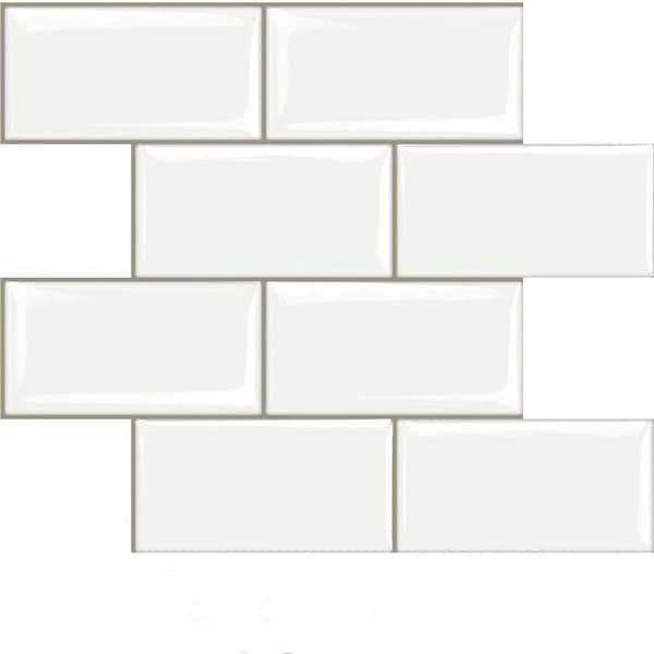 White 12.6 in. x 10.6 in. Thick Peel and Stick Backsplash Tile for Kitchen and Bathroom 10-Pack