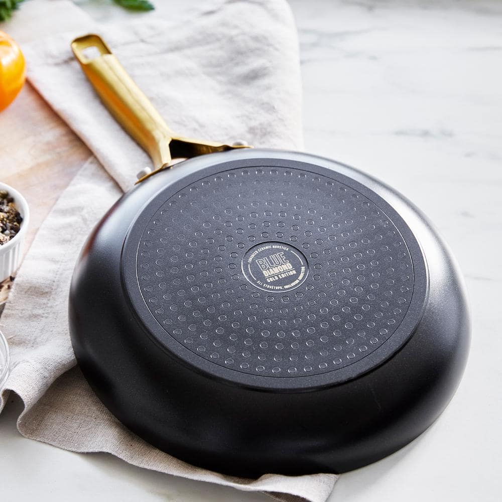 Black and Gold 14-Piece Nonstick Cookware Set with Glass Lids