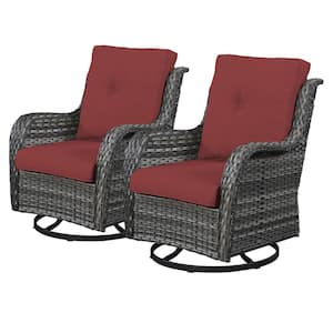Outdoor Swivel Gray Wicker Outdoor Rocking Chair with CushionGuard Red Cushions Patio (2-Pack)