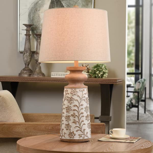 Isaac 32 in. Light Beige Transitional 1-Light Standard Floor Lamp for Living Room Linen Drum Shade