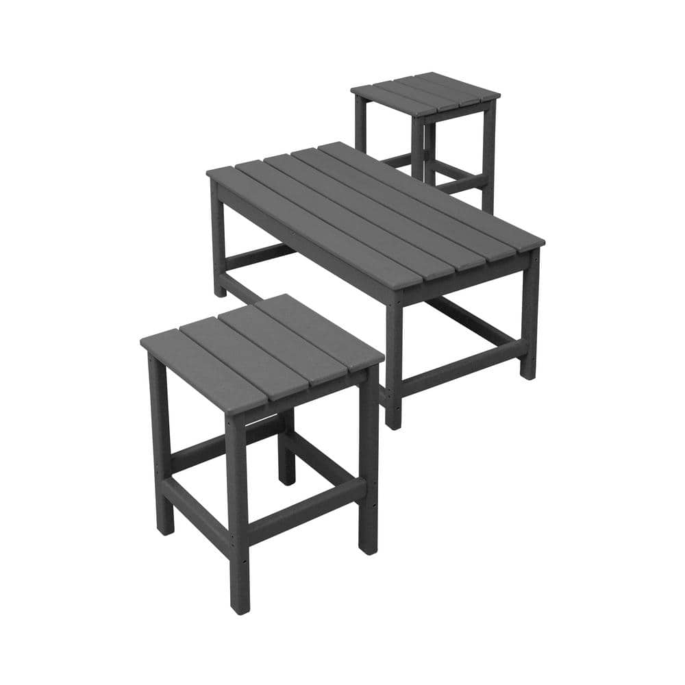 Gray 3-Piece Outdoor Patio Adirondack Coffee and Side Table Set
