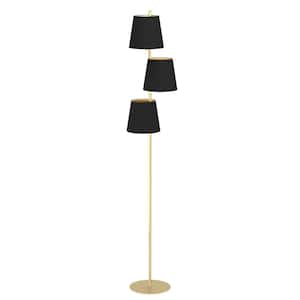 Almeida 2 65.75 in. Brushed Brass Floor Lamp with Black Exterior and Gold Interior Shades