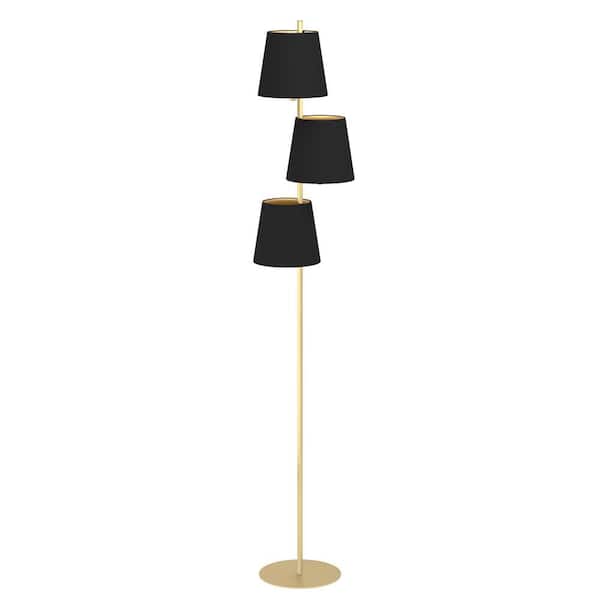 Eglo Almeida 2 11.81 in. W x 65.75 in. H 3-Light Brushed Brass Floor Lamp with Black Exterior and Gold Interior Shades