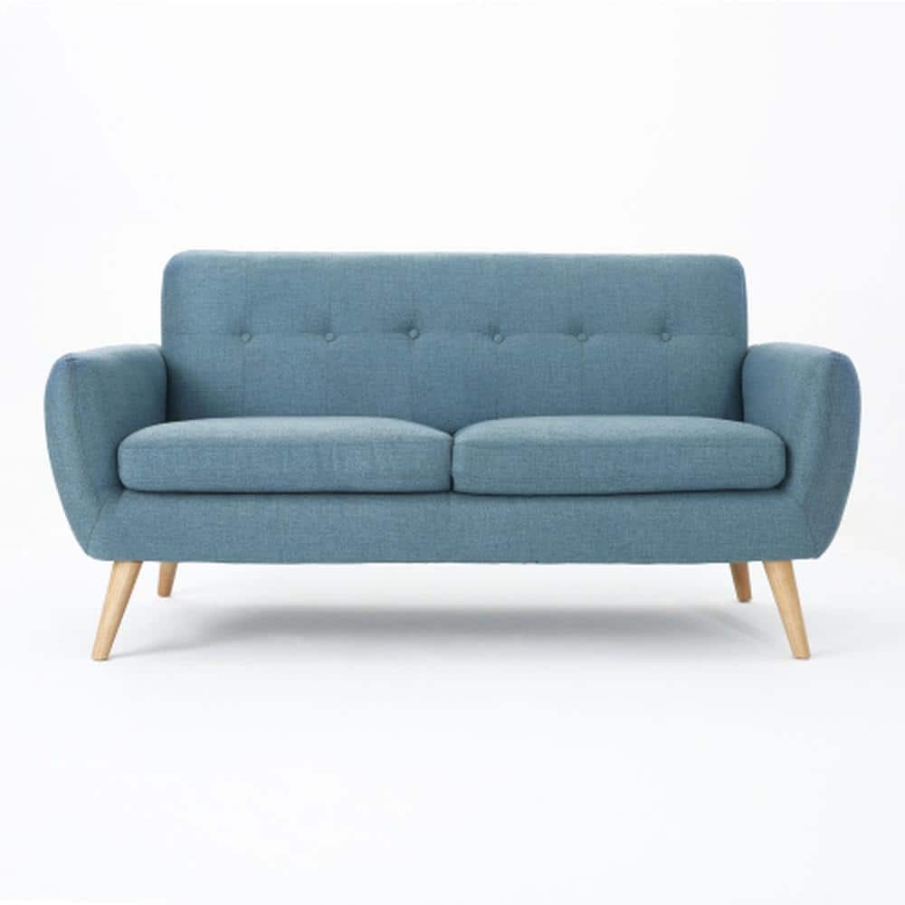 Mid-Century Modern 67.25 in. Wide Flared Arm Fabric Button-Tufted Loveseat with Waffle Stitch Sofa in Blue price history on PriceWatchPro