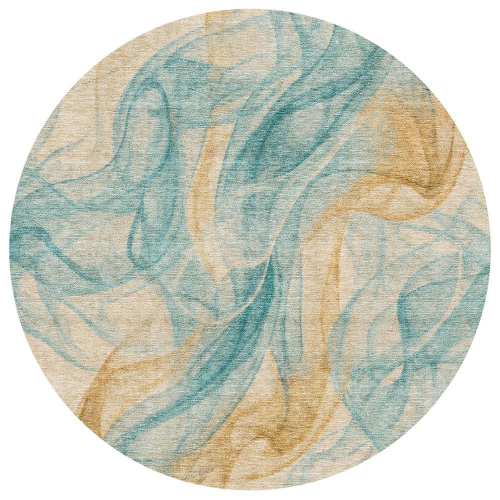 Chantille Machine Washable Indoor/Outdoor Abstract ACN2963 Teal 8 ft. x 8 ft. Round Rug price history on PriceWatchPro