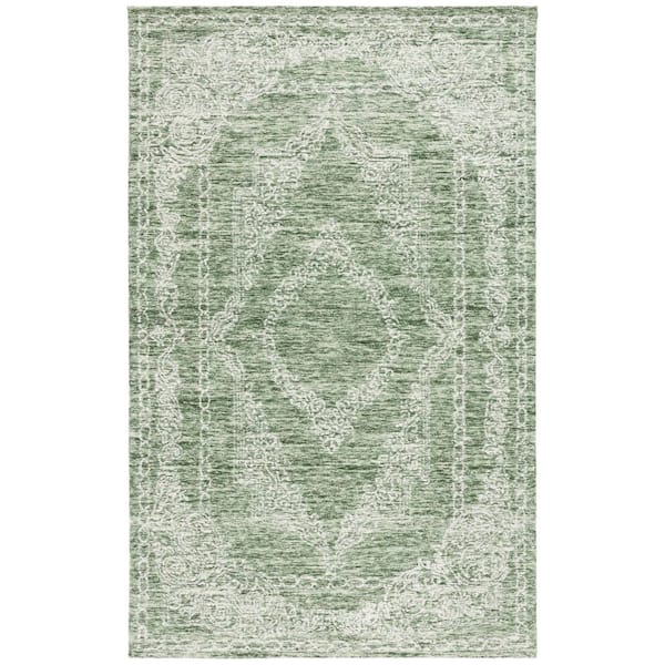 Metro 2 ft. x 3 ft. Green/Ivory Medallion Distressed Area Rug
