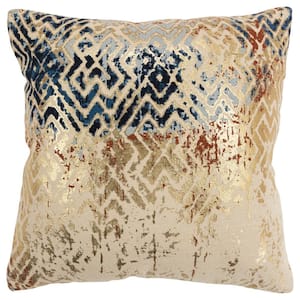 Multicolor Geometric Foiled Accents Cotton Poly Filled 20 in. X 20 in. Decorative Throw Pillow