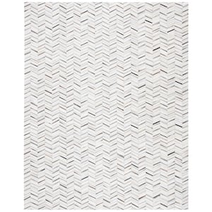 Studio Leather Ivory Grey 8 ft. x 10 ft. Geomtric Striped Area Rug