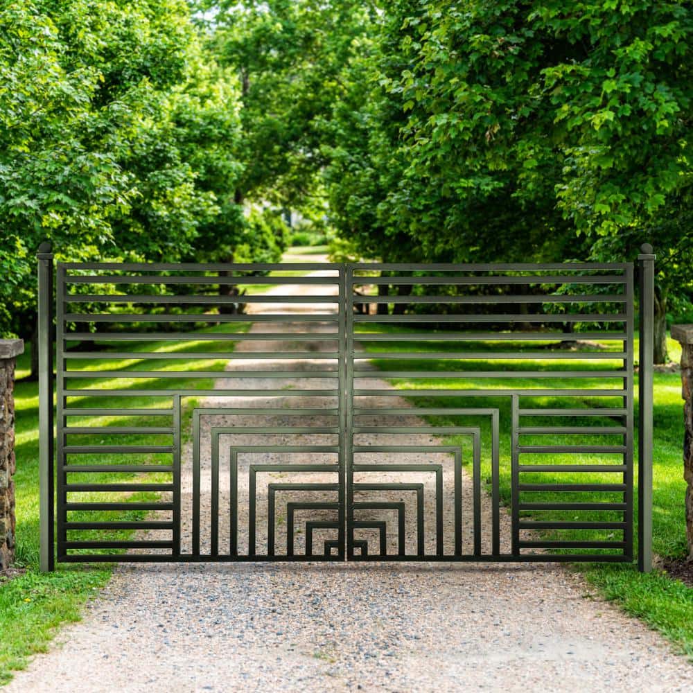 Florence Style Black Steel Dual Swing Driveway Gate 12 ft