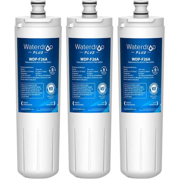 Waterdrop WDP-640565-3 Refrigerator WaterFilter Reduce PFAS Replacement for Bosch 640565, NSF401,53&42 Certified (3-Pack)