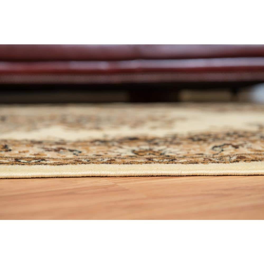 Ivory and Brown Synthetic Rectangular 5' x 7' Area Rug