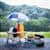 Mini Picnic Table Condiment Set with Umbrella, Pinewood and Plastic