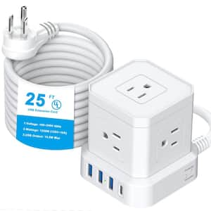 25 ft. 5 Outlet Power Strip Surge Protector with 5 AC Outlets 4 USB and USB C 15.5-Watt 3.0Amp