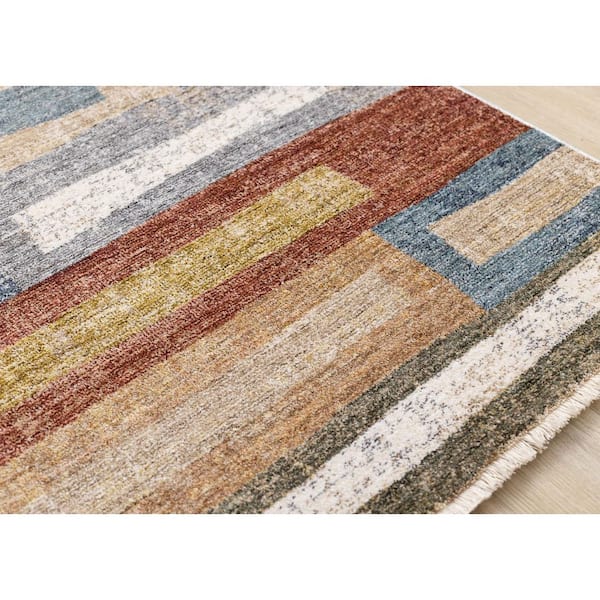 Ceyra Collections 8 ft. x 10 ft. Orange Distressed, Geometric Indoor Area Rug