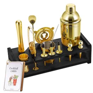 Stainless Steel 24-Piece Gold Bartender Set, Cocktail Shaker Kit with Stand, Drink Mixing Tools, Recipes